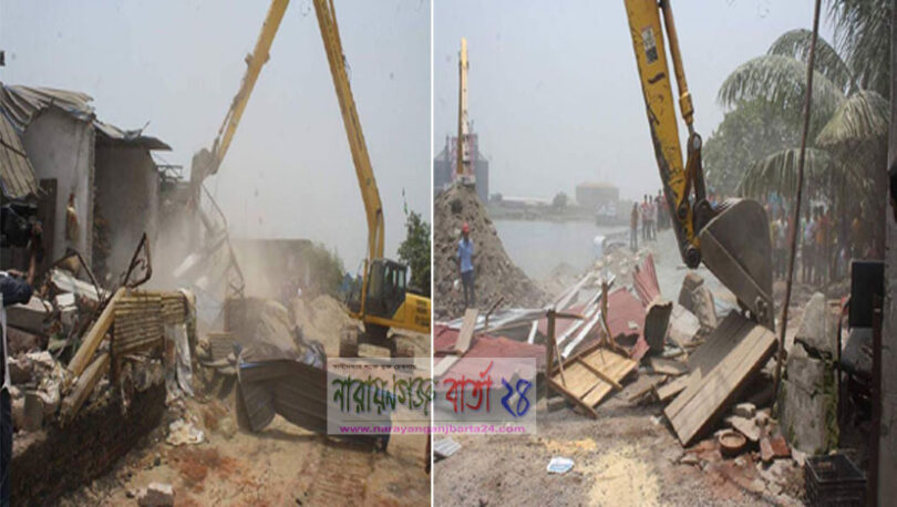 ফতুল্লায় বিআইডিব্লিউটিএর অভিযানে অবৈধ স্থাপনা উচ্ছেদ