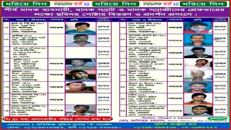 সোনারগাঁয়ে মাদক সম্রাটদের ধরিয়ে দিতে পারলে পুলিশের পুরষ্কার ঘোষনা