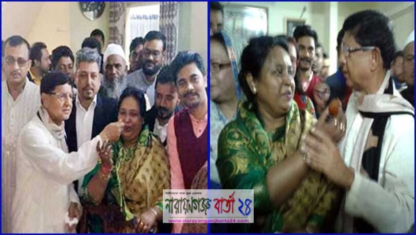 একে অপরকে মিষ্টিমুখ করান মন্ত্রী গাজী ও মেয়র আইভী