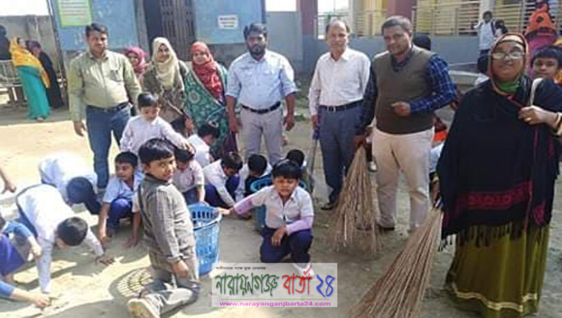 সোনাকান্দা আদর্শ সপ্রাবি’তে পরিষ্কার পরিচ্ছন্নতা অভিযান শুরু