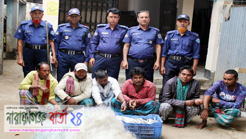 মেঘনায় ২০ কেজি জাটকাসহ ৬ জেলে আটক