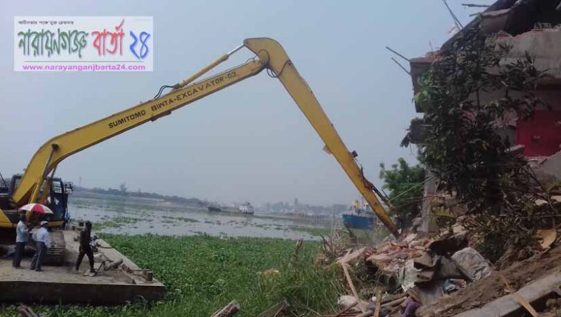 শীতলক্ষ্যার তীরে দ্বিতীয় দফায় অবৈধ স্থাপনা উচ্ছেদ