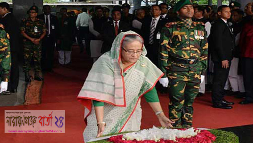 মুজিবনগর দিবসে জাতির পিতার প্রতিকৃতিতে প্রধানমন্ত্রীর শ্রদ্ধা