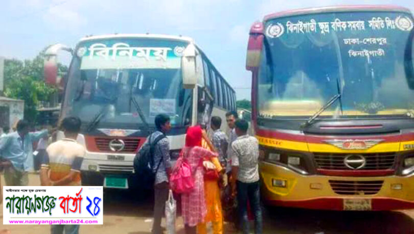 শেরপুর হতে ঢাকাসহ দূরপাল্লার বাস চলাচল বন্ধ, দূর্ভোগে যাত্রীরা