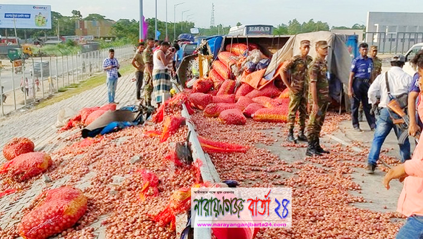 পদ্মা সেতুর রেলিংয়ে ধাক্কা খেয়ে ট্রাক উল্টে আহত ৩